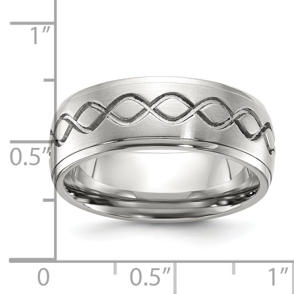 Scroll Design Ridged Edge Wedding Band in Stainless Steel, 8mm