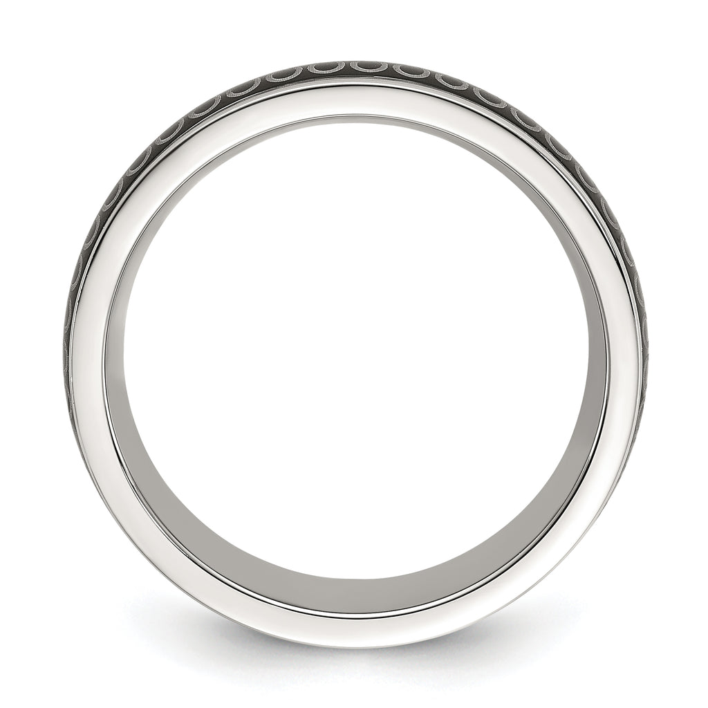 Black Swirl Pattern Wedding Band in Stainless Steel, 8mm