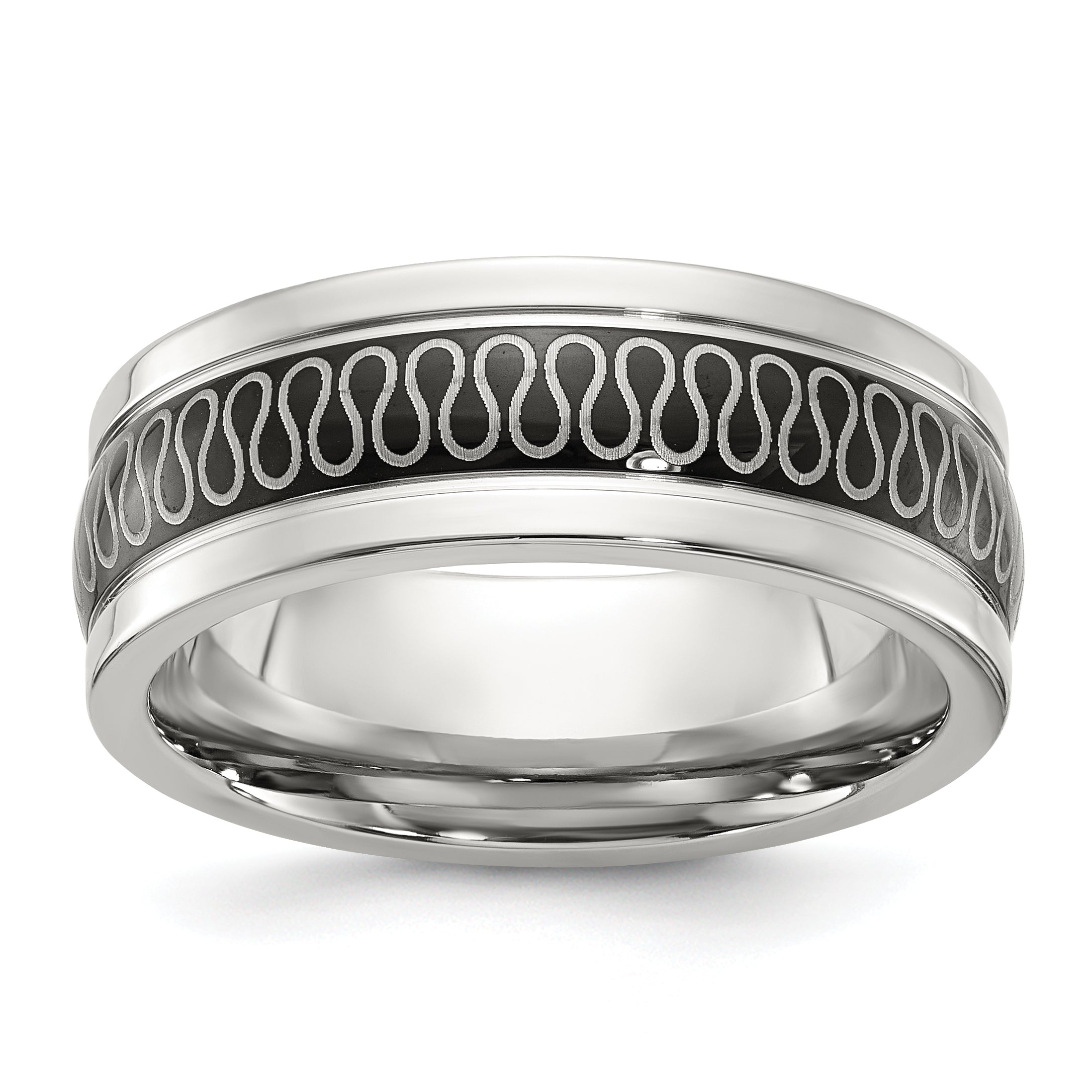 Stainless Steel Polished Black IP-plated Swirl Pattern 8mm Band Main image