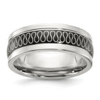 Stainless Steel Polished Black IP-plated Swirl Pattern 8mm Band