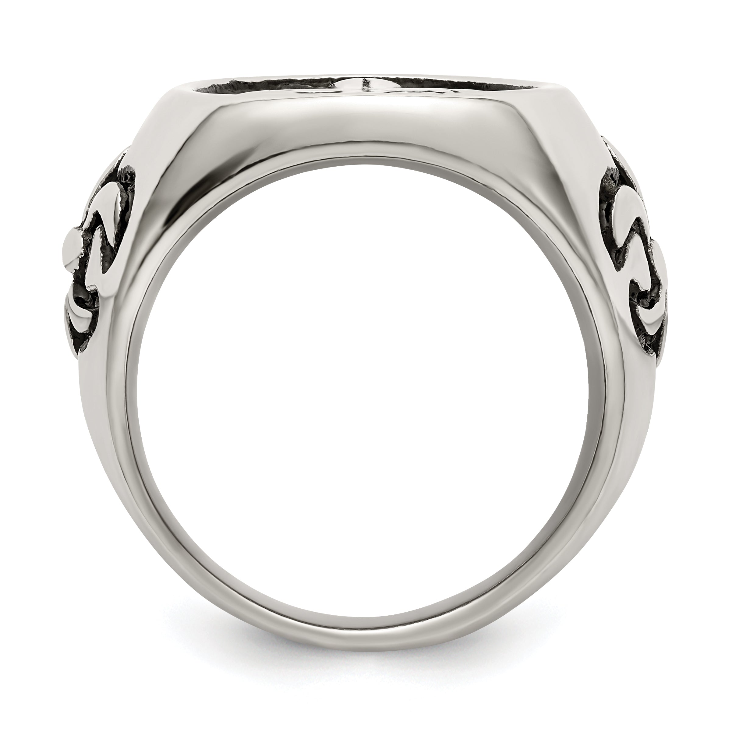 Stainless Steel Antiqued and Polished Fleur de Lis Cross Ring Secondary image