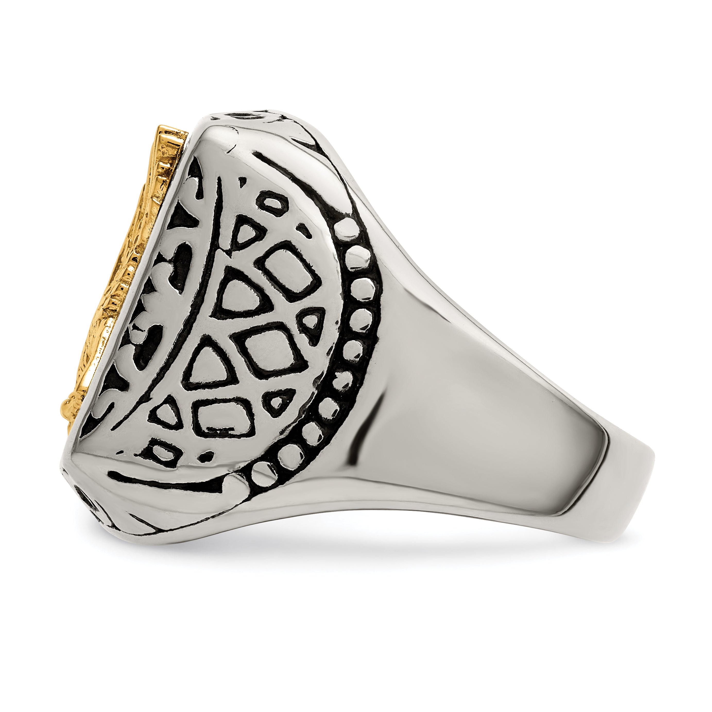 Stainless Steel with 14k Gold Accent Antiqued and Polished Eagle Ring