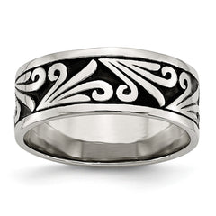 Stainless Steel 8mm Ridged Edge Engravable Wedding Band Antiqued Elegance - 7 - 7