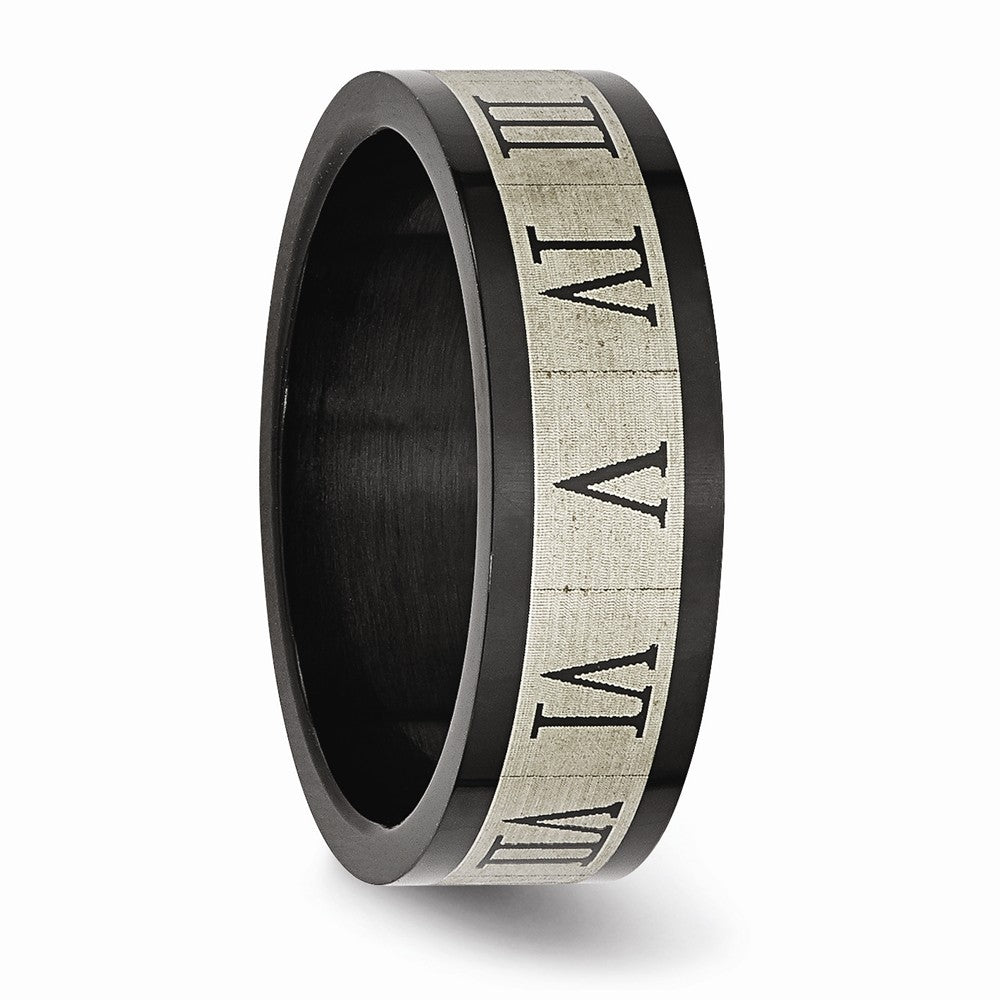 Stainless Steel Brushed Black IP-plated Roman Numerals Band