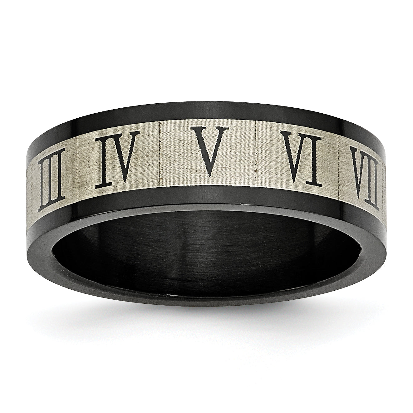 Stainless Steel Brushed Black IP-plated Roman Numerals Band Main image
