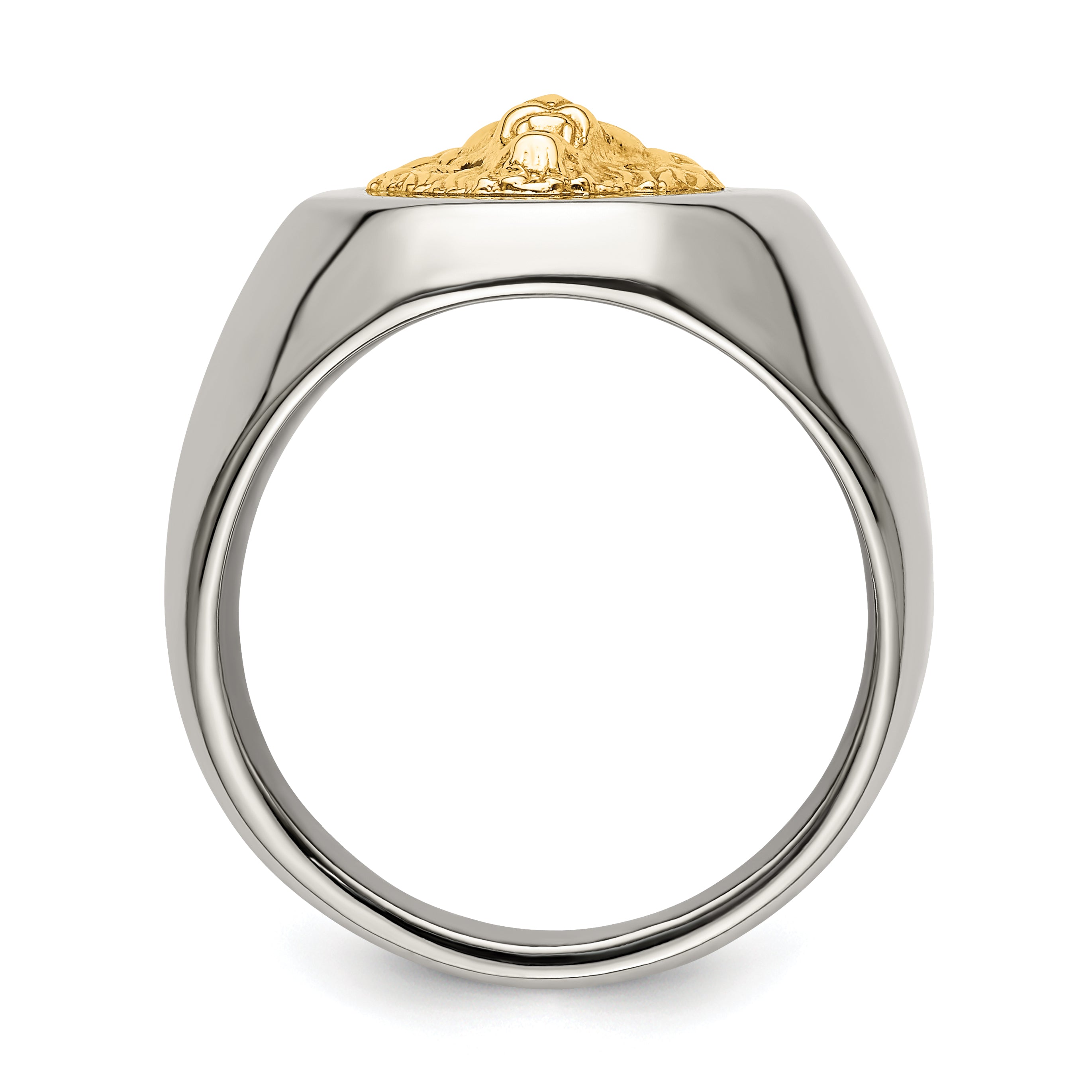 Stainless Steel with 14k Gold Accent Polished Lion Head Ring Secondary image