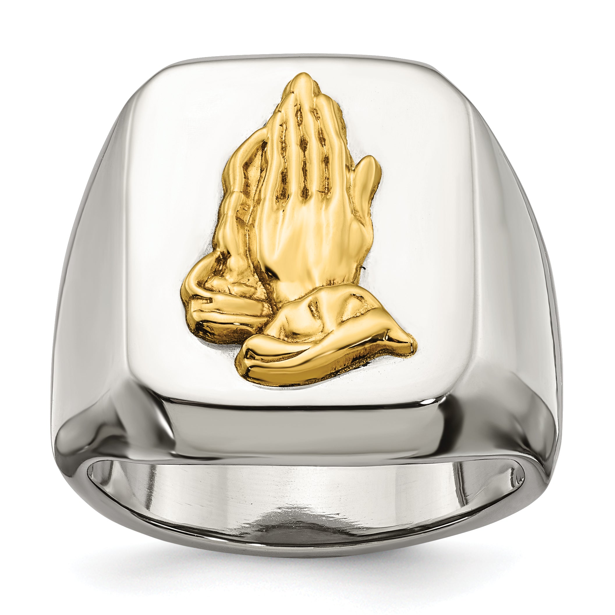 Stainless Steel with 14k Gold Accent Polished Praying Hands Ring Main image