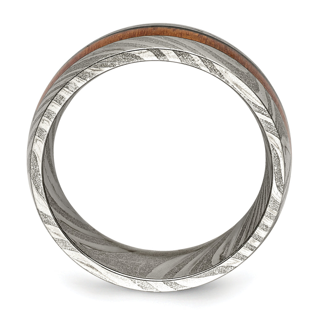 Sapele Wood Inlay Wedding Band in Damascus Steel, 8mm