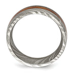 Sapele Wood Inlay Wedding Band in Damascus Steel, 8mm