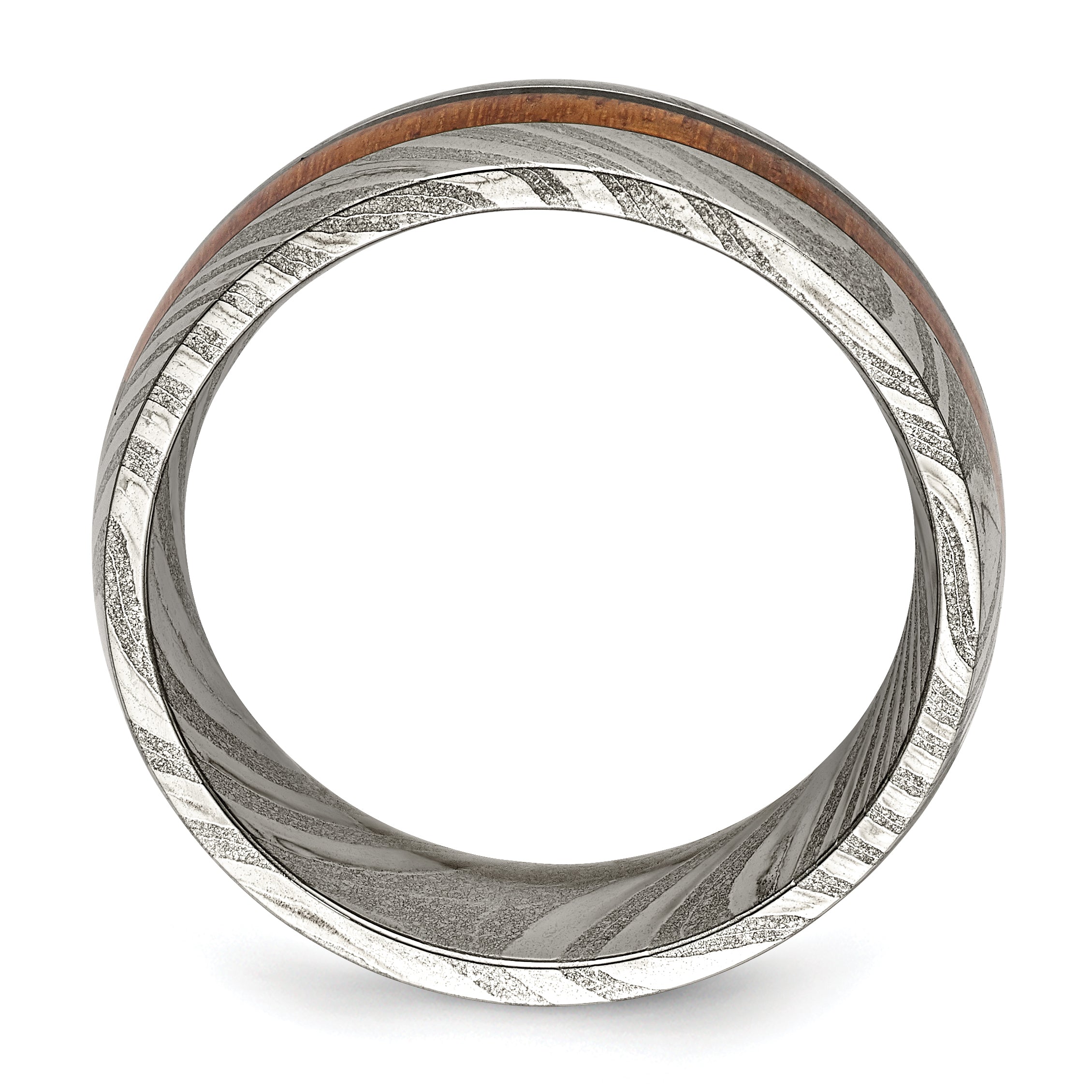 Sapele Wood Inlay Wedding Band in Damascus Steel, 8mm