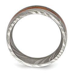 Damascus Steel Polished with Sapele Wood Inlay 8mm Band