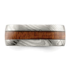 Sapele Wood Inlay Wedding Band in Damascus Steel, 8mm