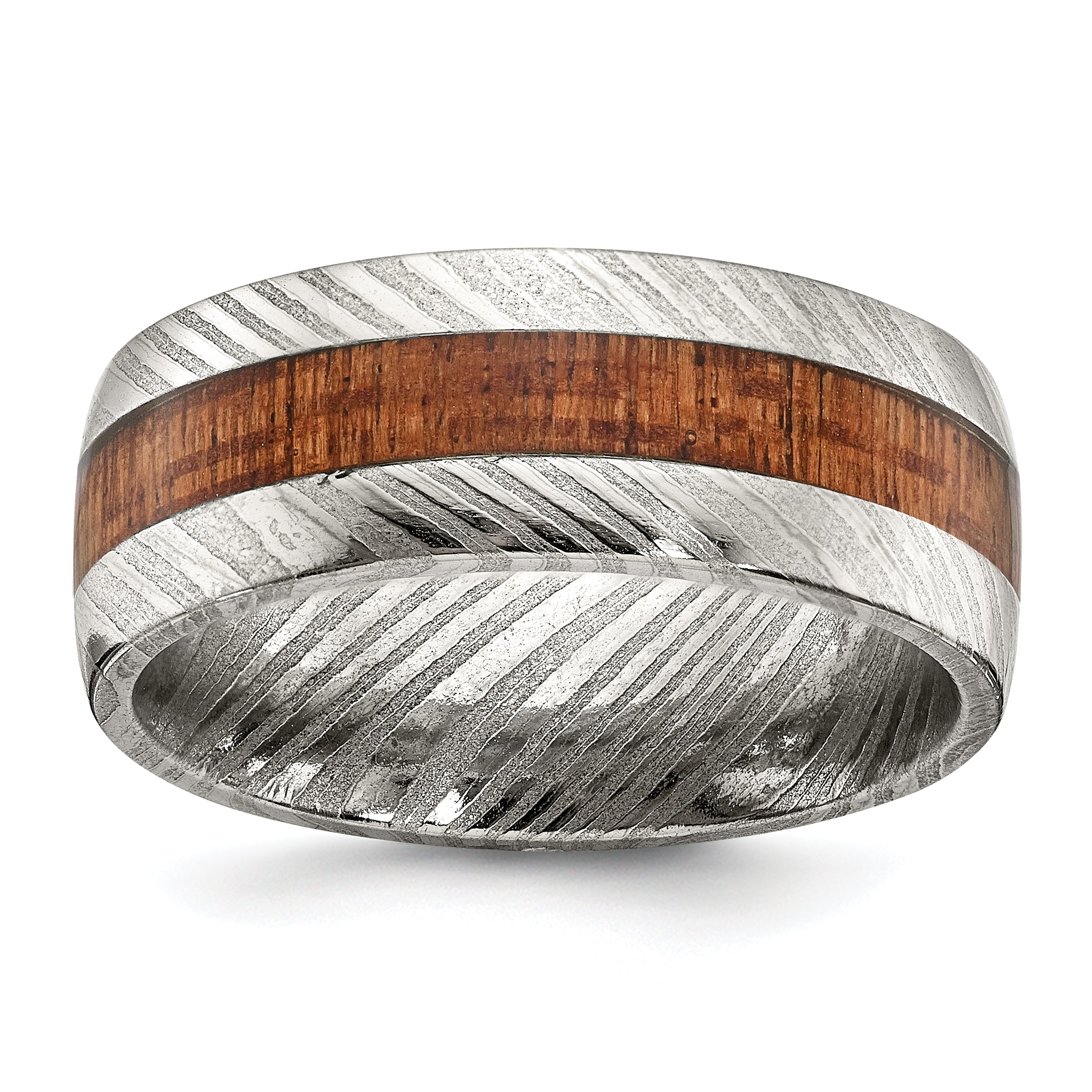 Damascus Steel Polished with Sapele Wood Inlay 8mm Band Main image