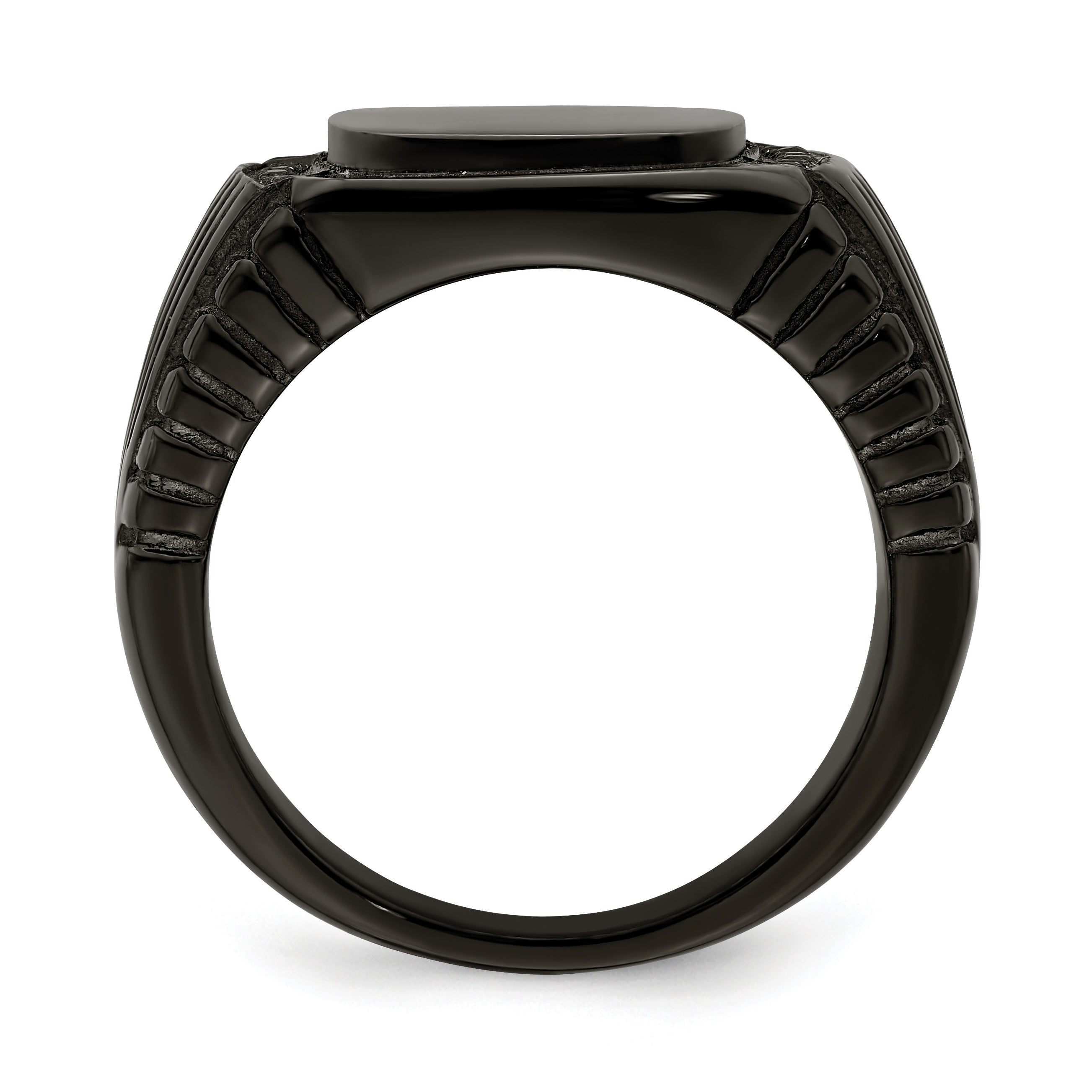 Stainless Steel Polished Black IP-plated with Black CZ Signet Ring Secondary image