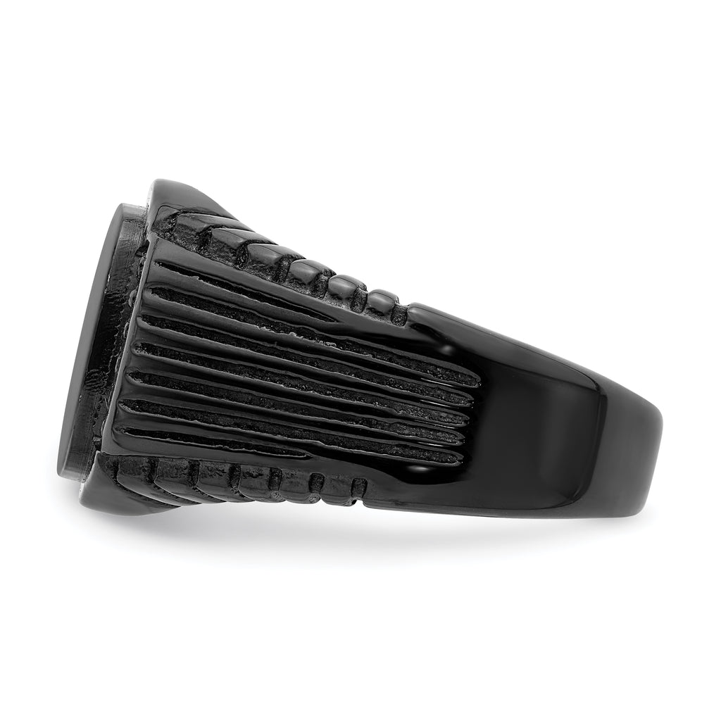 Stainless Steel Polished Black IP-plated with Black CZ Signet Ring