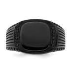 Stainless Steel Polished Black IP-plated with Black CZ Signet Ring