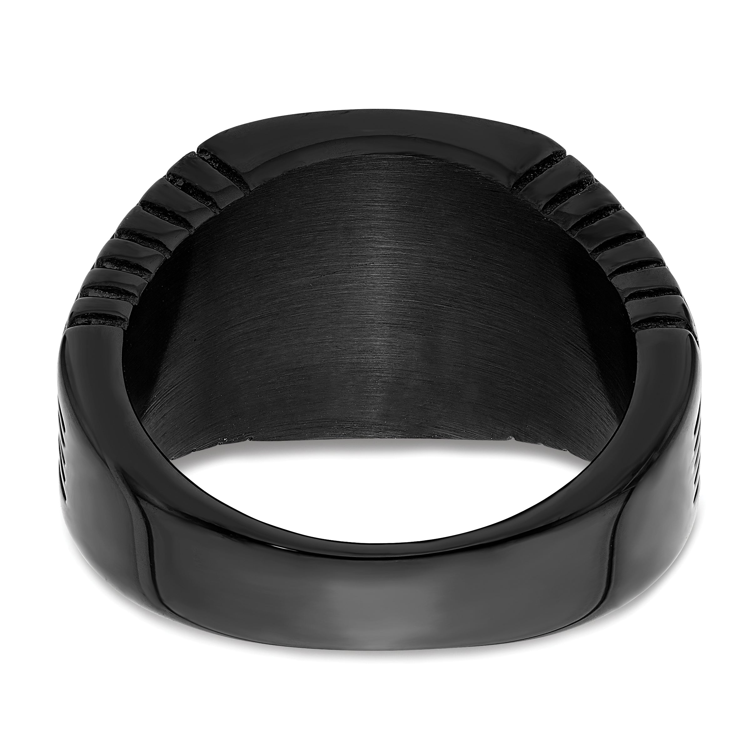 Stainless Steel Polished Black IP-plated with Black CZ Signet Ring