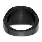 Stainless Steel Polished Black IP-plated with Black CZ Signet Ring