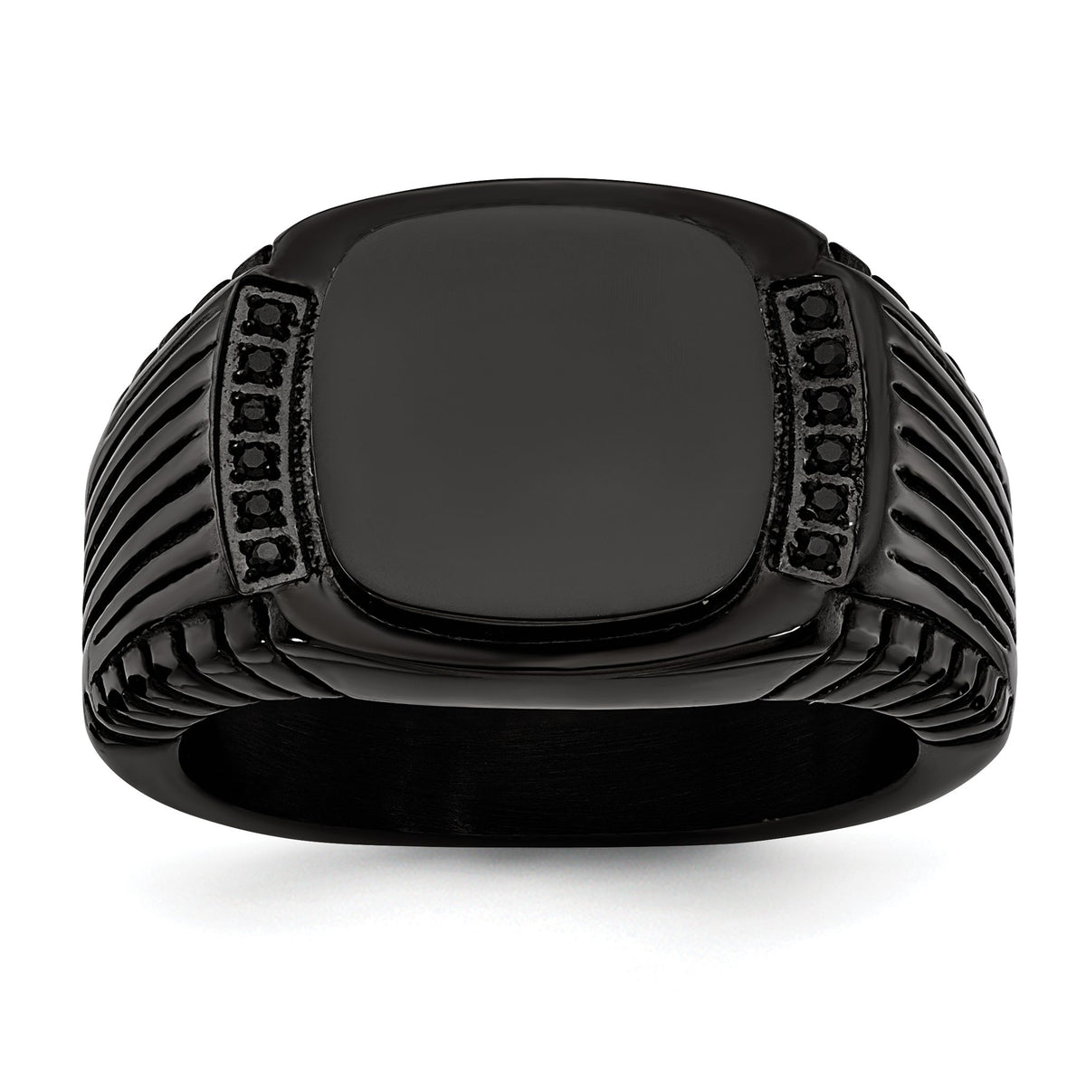 Chisel Men's Cubic Zirconia Signet Ring in Black IP-Plated Stainless Steel, Size 9–12 - Sophia Jewelers Main image