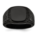 Stainless Steel Polished Black IP-plated with Black CZ Signet Ring