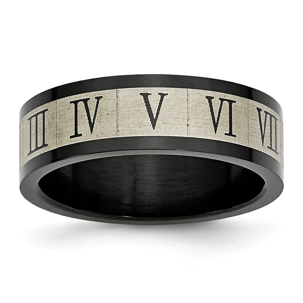 Stainless Steel Black IP-Plated Roman Numerals Engravable Wedding Band Main image
