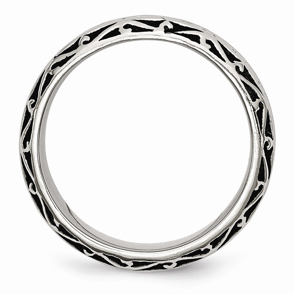 Stainless Steel Engravable 7mm Wedding Band with Polished Antiqued Finish