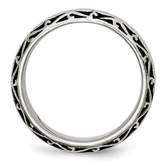 Stainless Steel Antiqued and Polished Swirl Design 7mm Band
