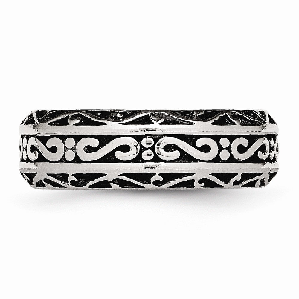 Stainless Steel Engravable 7mm Wedding Band with Polished Antiqued Finish