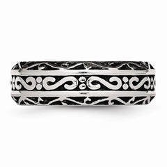Stainless Steel Engravable 7mm Wedding Band with Polished Antiqued Finish