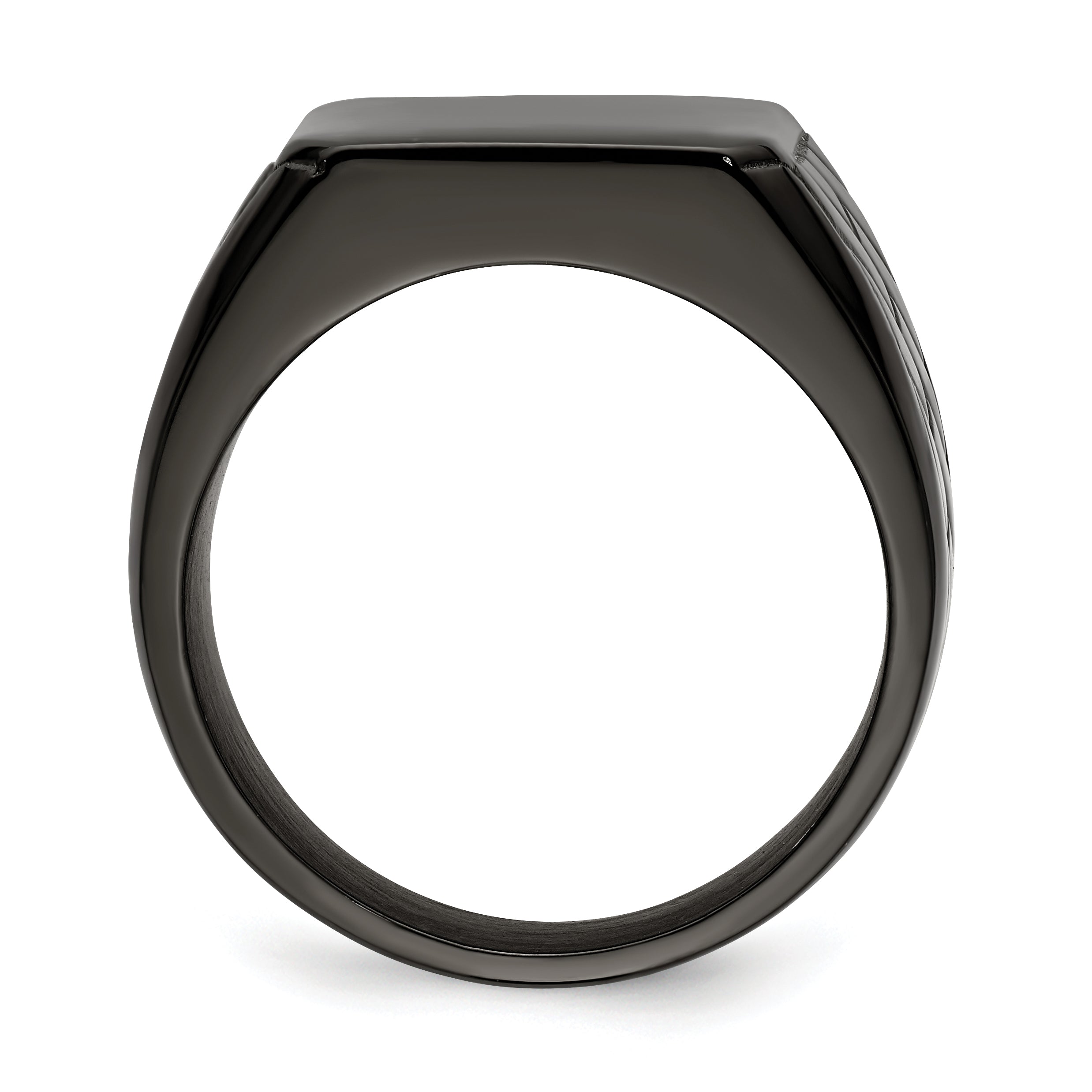 Stainless Steel Polished Black IP-plated Brick Design Signet Ring Secondary image