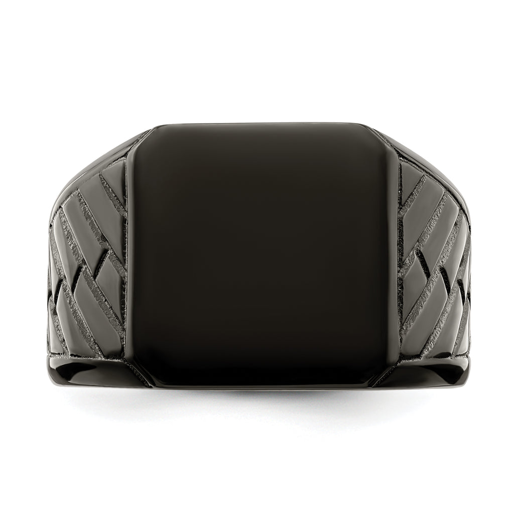 Stainless Steel Polished Black IP-plated Brick Design Signet Ring
