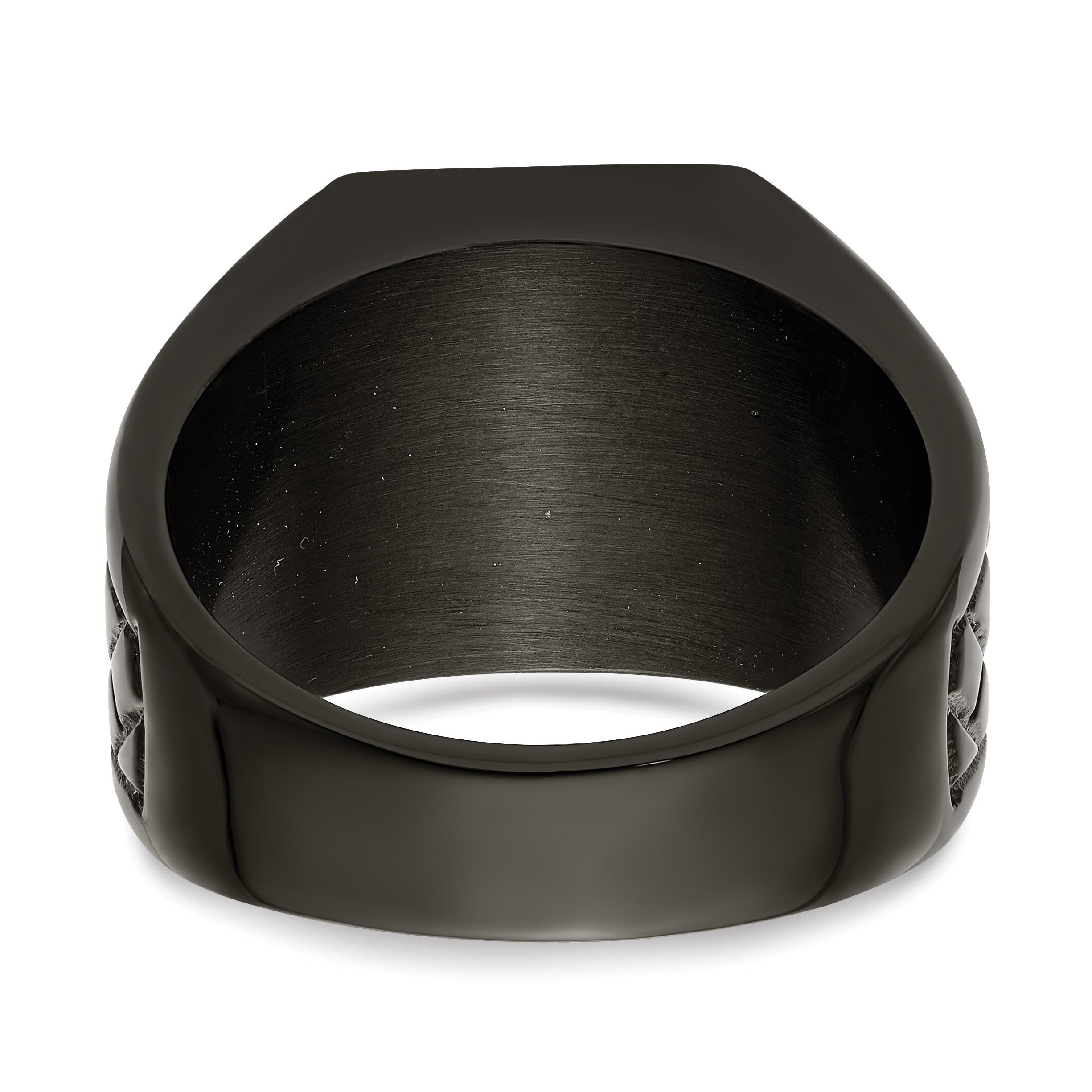 Stainless Steel Polished Black IP-plated Brick Design Signet Ring