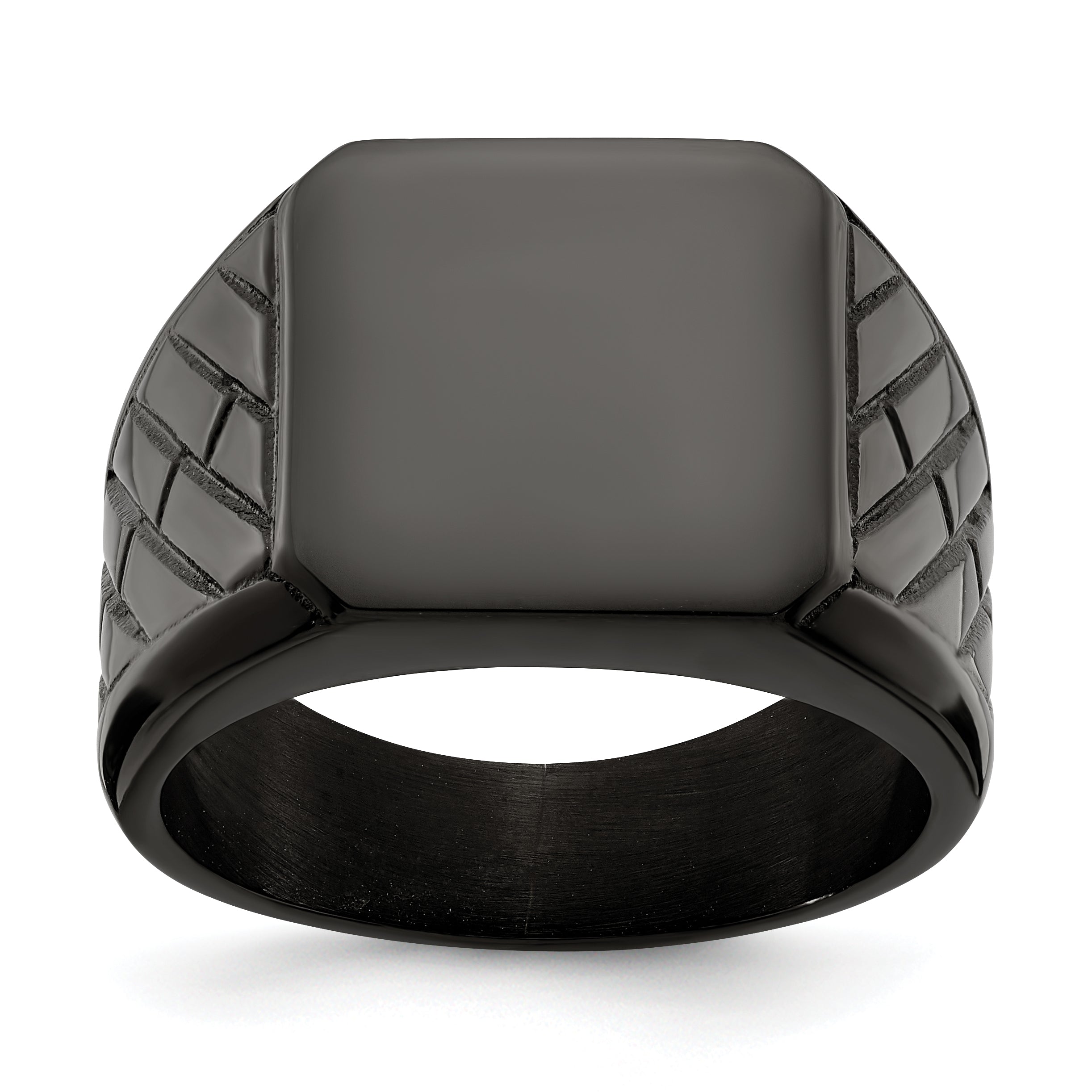 Stainless Steel Polished Black IP-plated Brick Design Signet Ring Main image