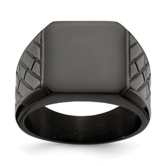 Stainless Steel Polished Black IP-plated Brick Design Signet Ring