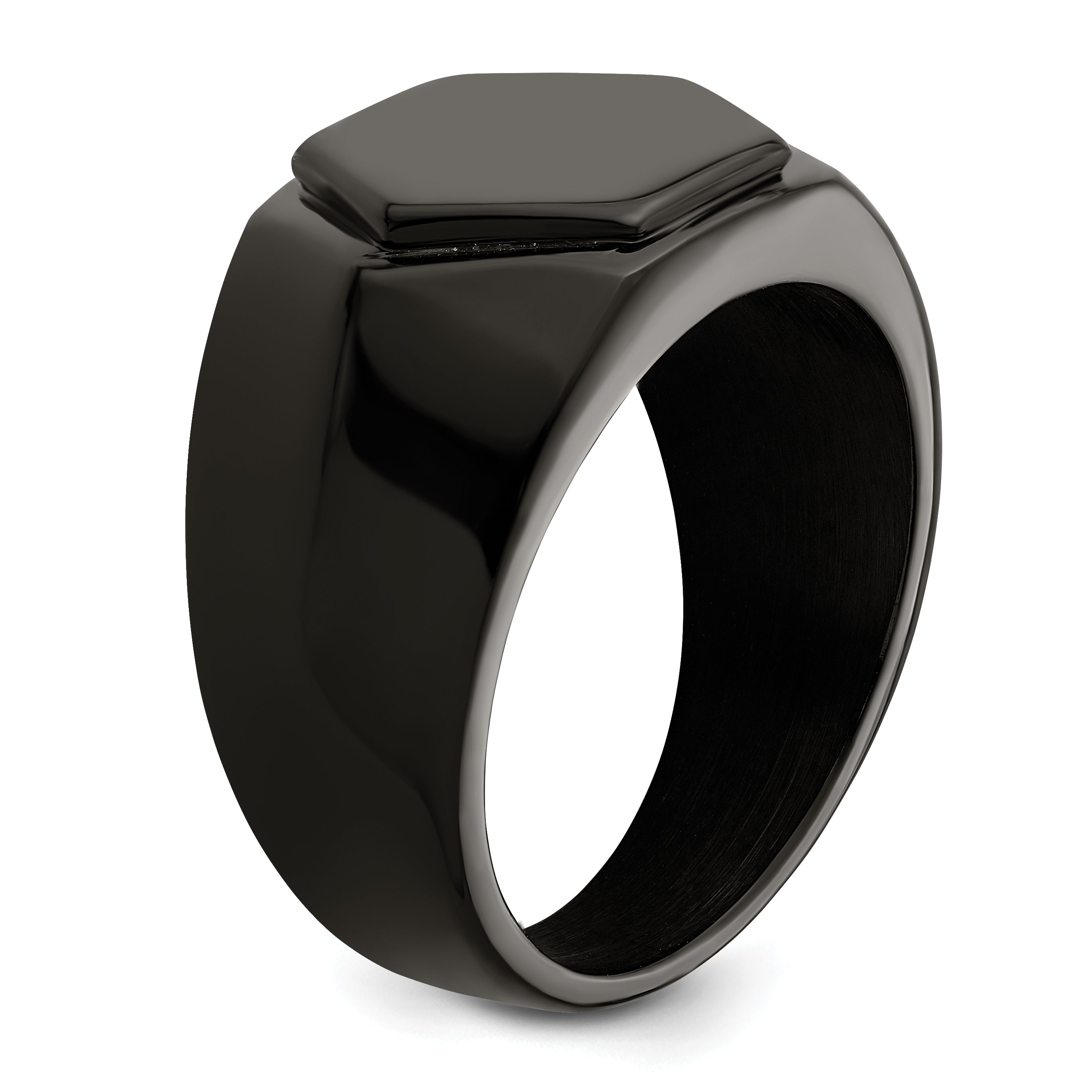 Stainless Steel Polished Black IP-plated Signet Ring