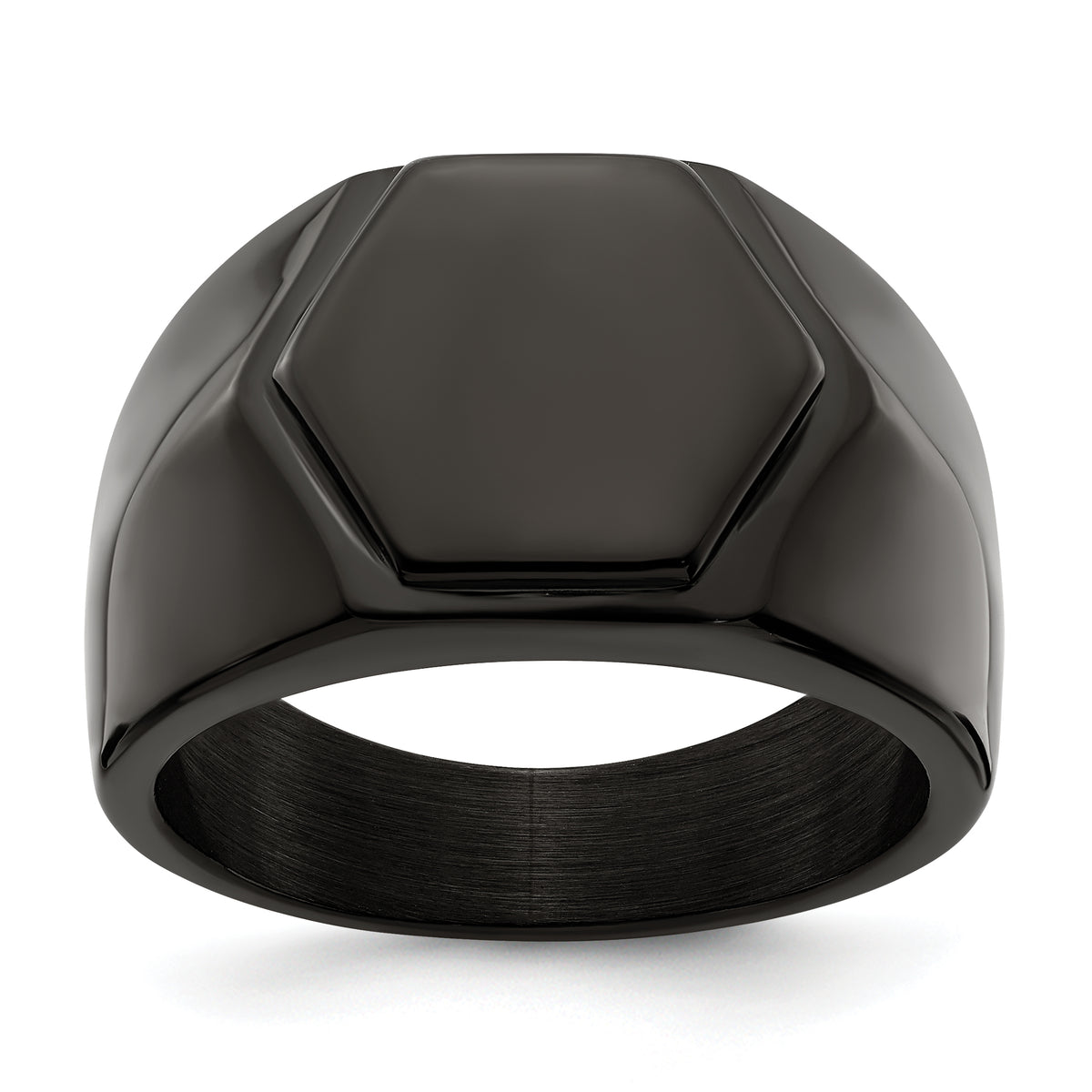 Stainless Steel Polished Black IP-plated Signet Ring