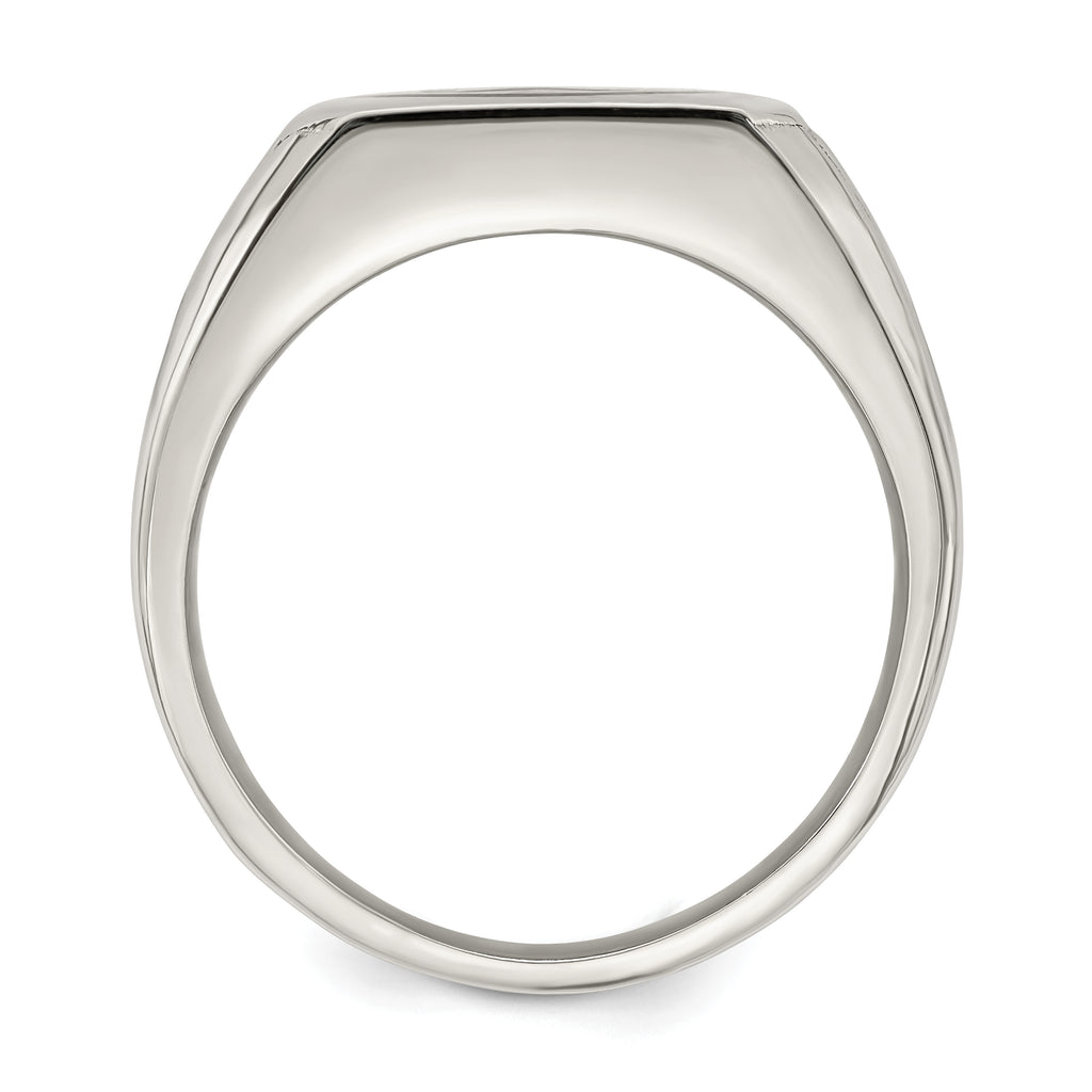 Stainless Steel Polished with Black Enamel Signet Ring