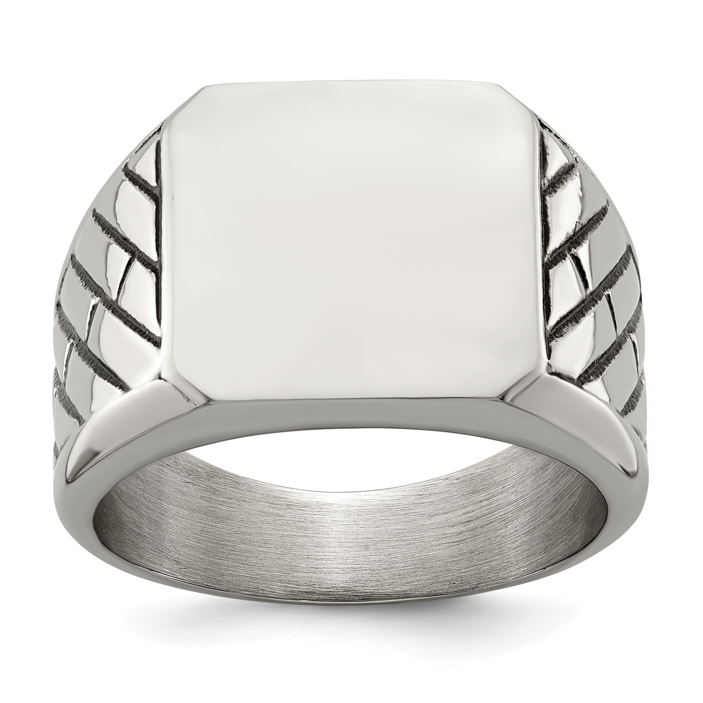 Stainless Steel Polished with Black Enamel Signet Ring Main image