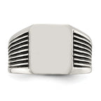 Stainless Steel Polished with Black Enamel Signet Ring