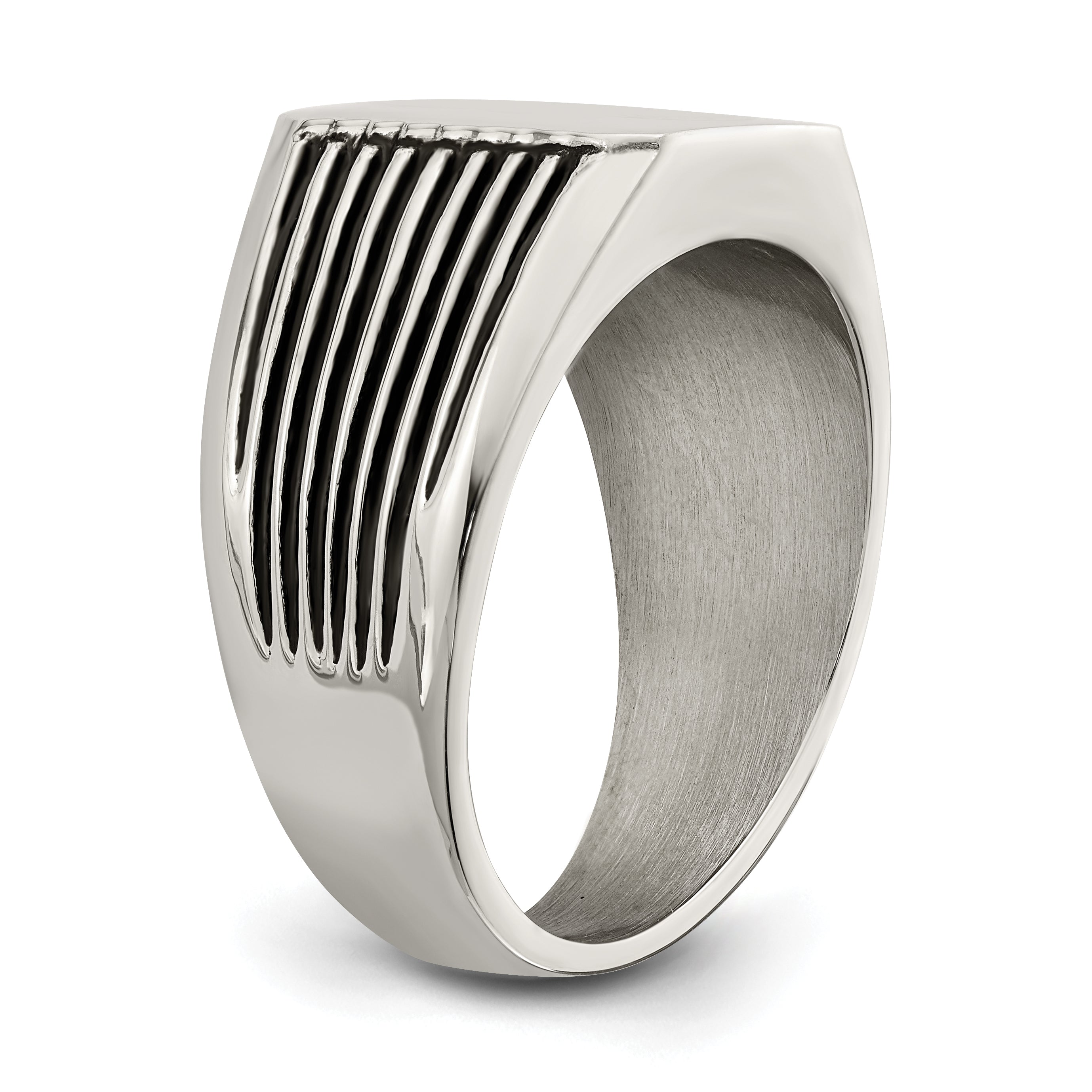 Stainless Steel Polished with Black Enamel Signet Ring