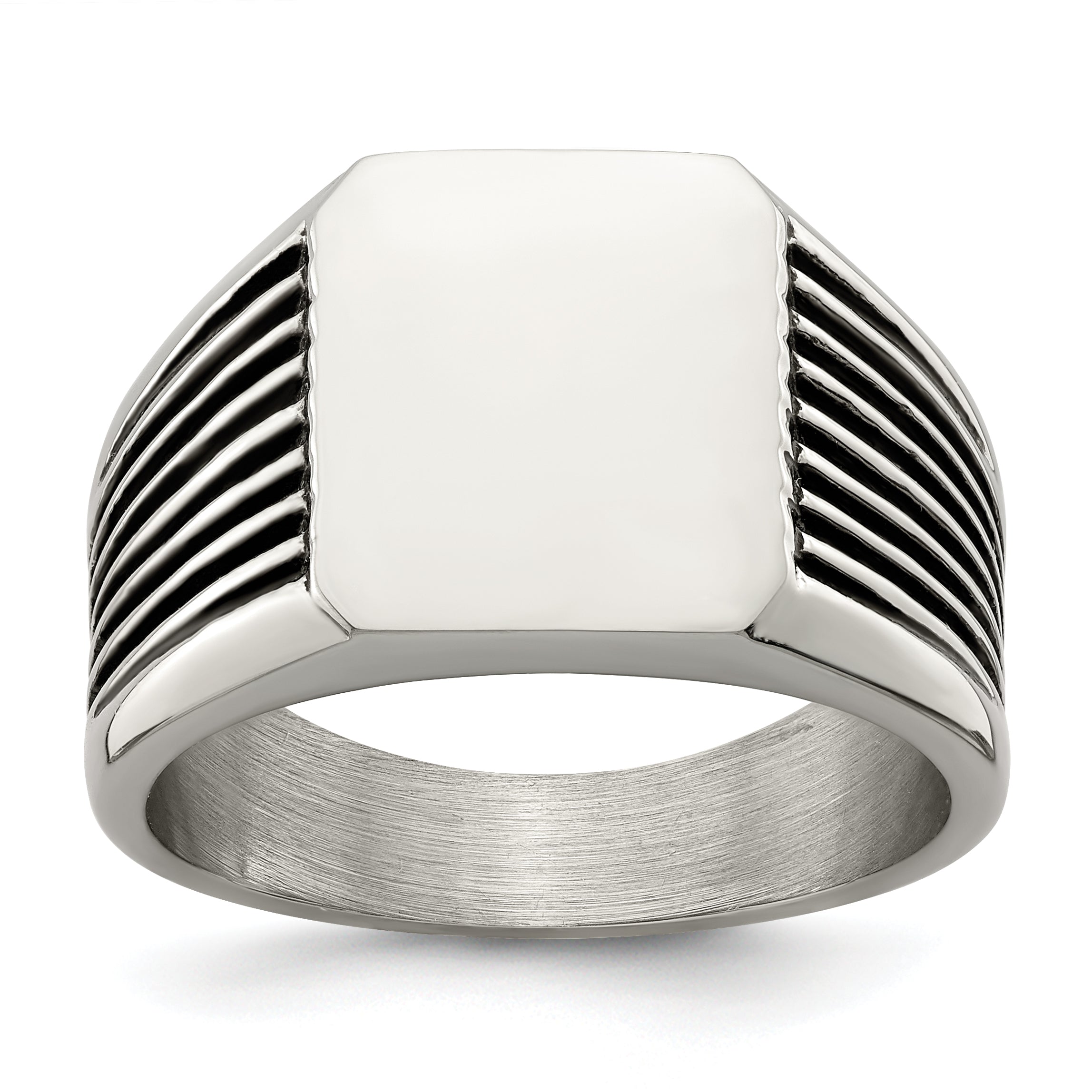 Stainless Steel Polished with Black Enamel Signet Ring Main image