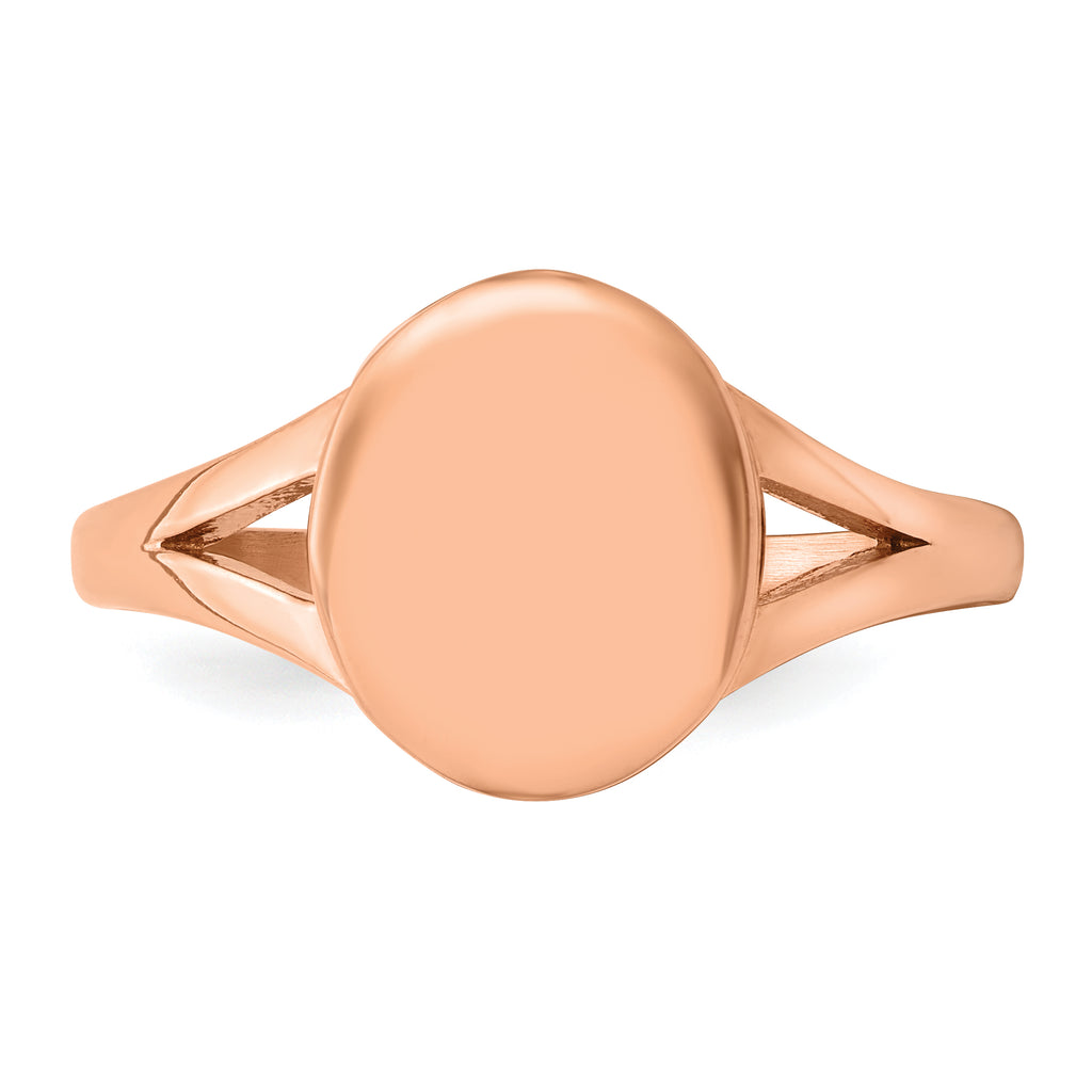 Stainless Steel Polished Rose IP-plated Oval Disc Ring