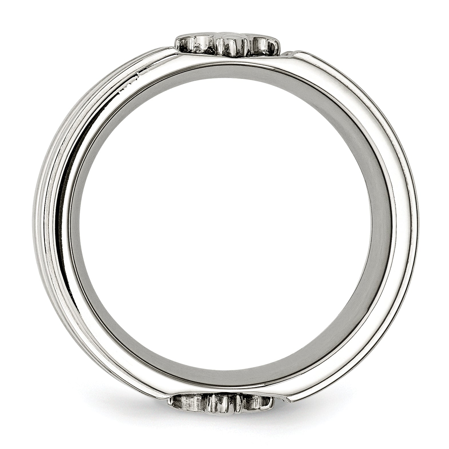 Stainless Steel Brushed and Polished Fleur de lis 10mm Band Secondary image
