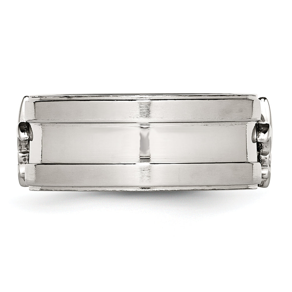 Stainless Steel Brushed and Polished Fleur de lis 10mm Band
