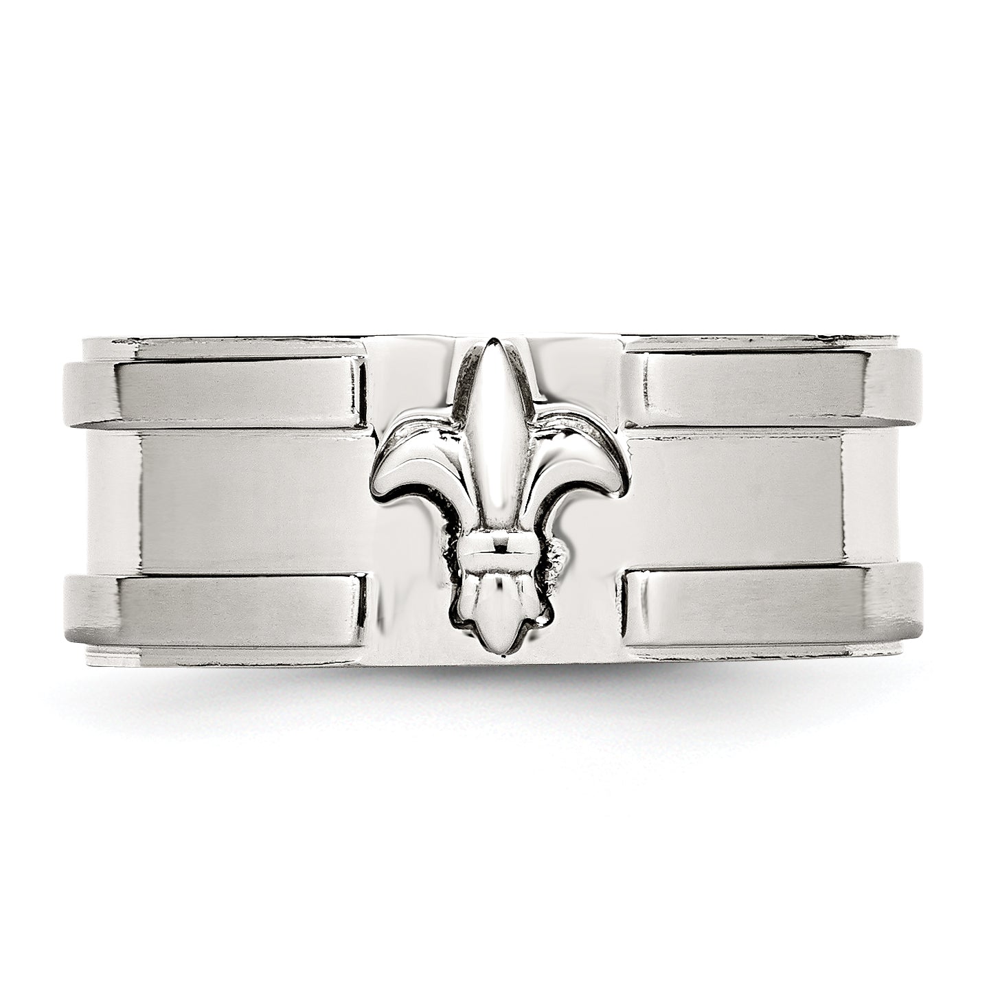 Stainless Steel Brushed and Polished Fleur de lis 10mm Band