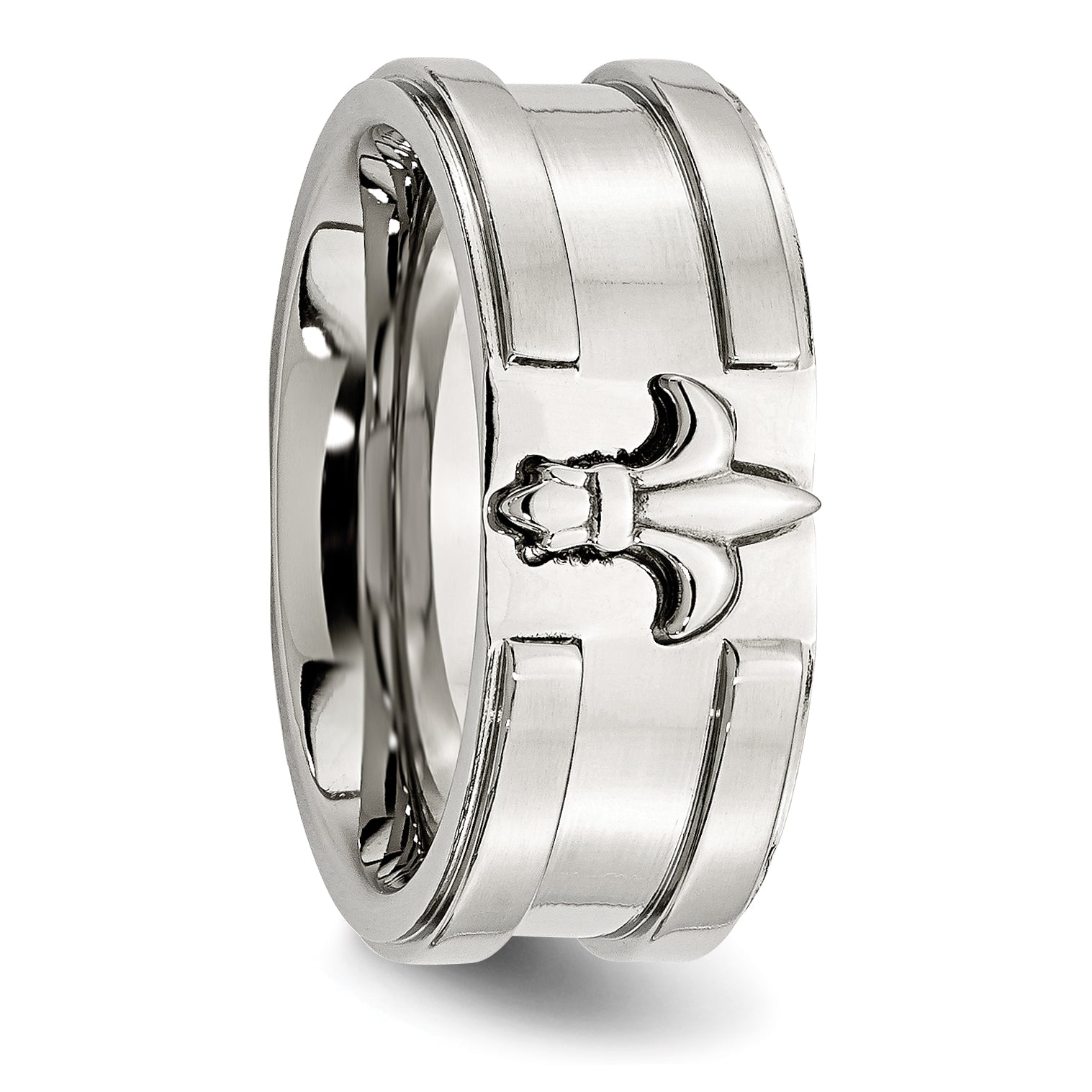 Stainless Steel Brushed and Polished Fleur de lis 10mm Band