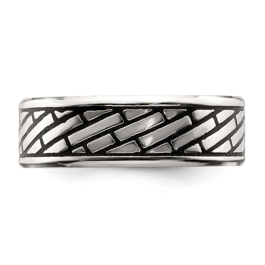 Brick Pattern Wedding Band in Stainless Steel, 7.5mm