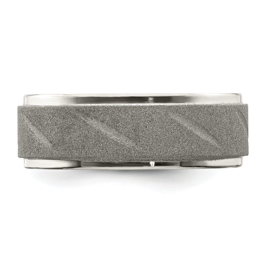 Ridged Edge Wedding Band in Stainless Steel, 8mm
