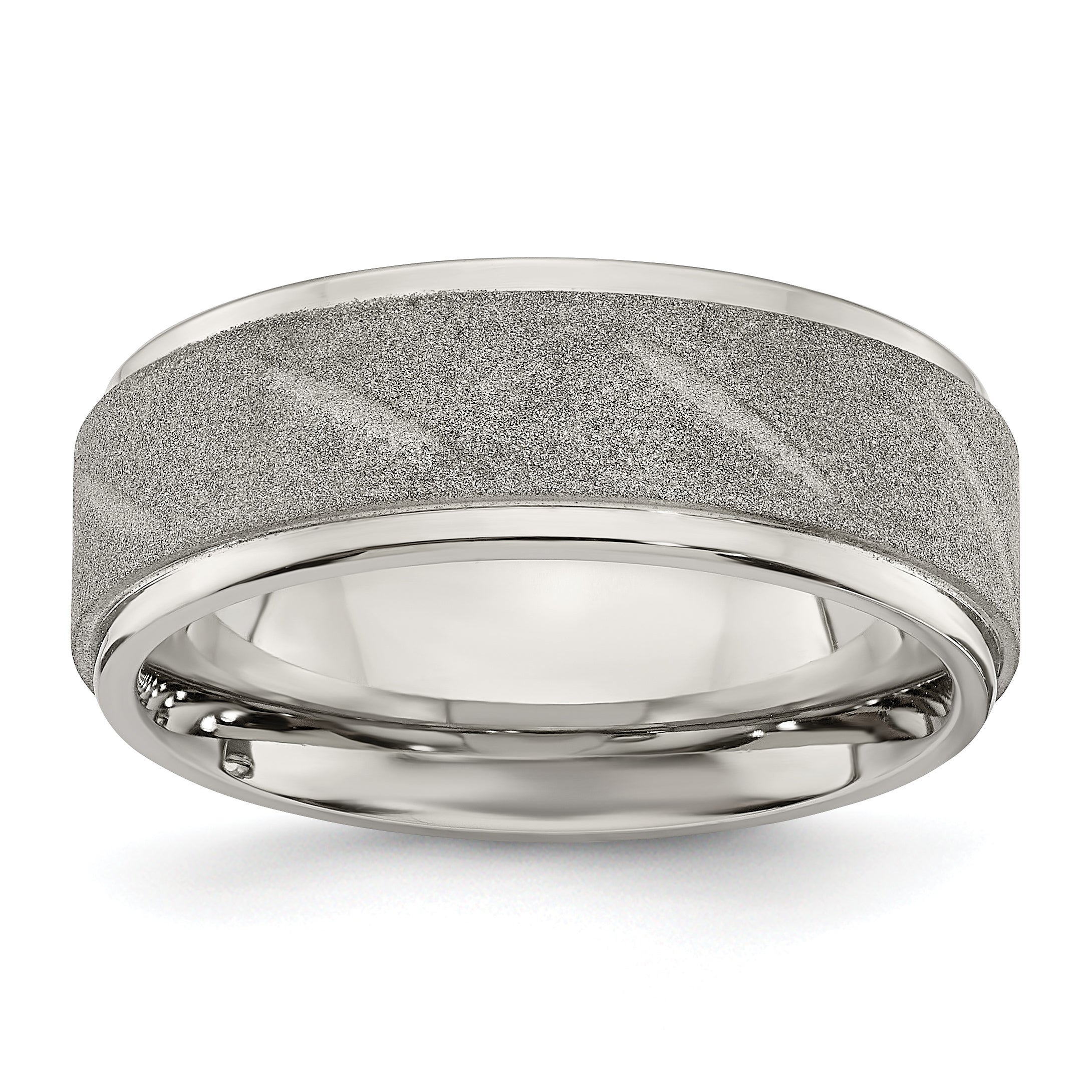 Stainless Steel Polished and Satin Ridged Edge 8mm Band Main image