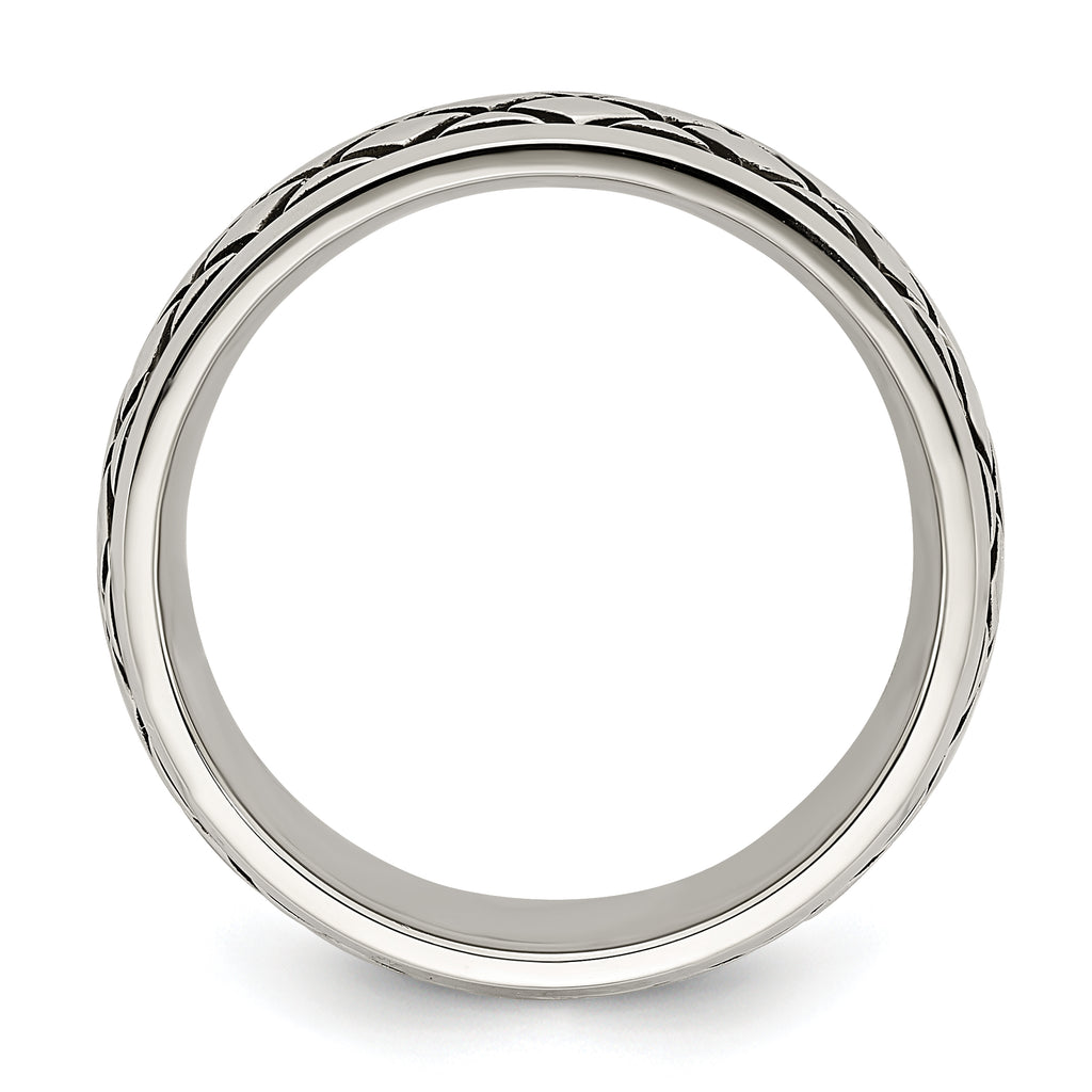 Checkered Pattern Wedding Band in Stainless Steel, 8mm